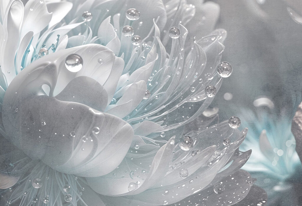 Flor brillante con gotas — diseño completo