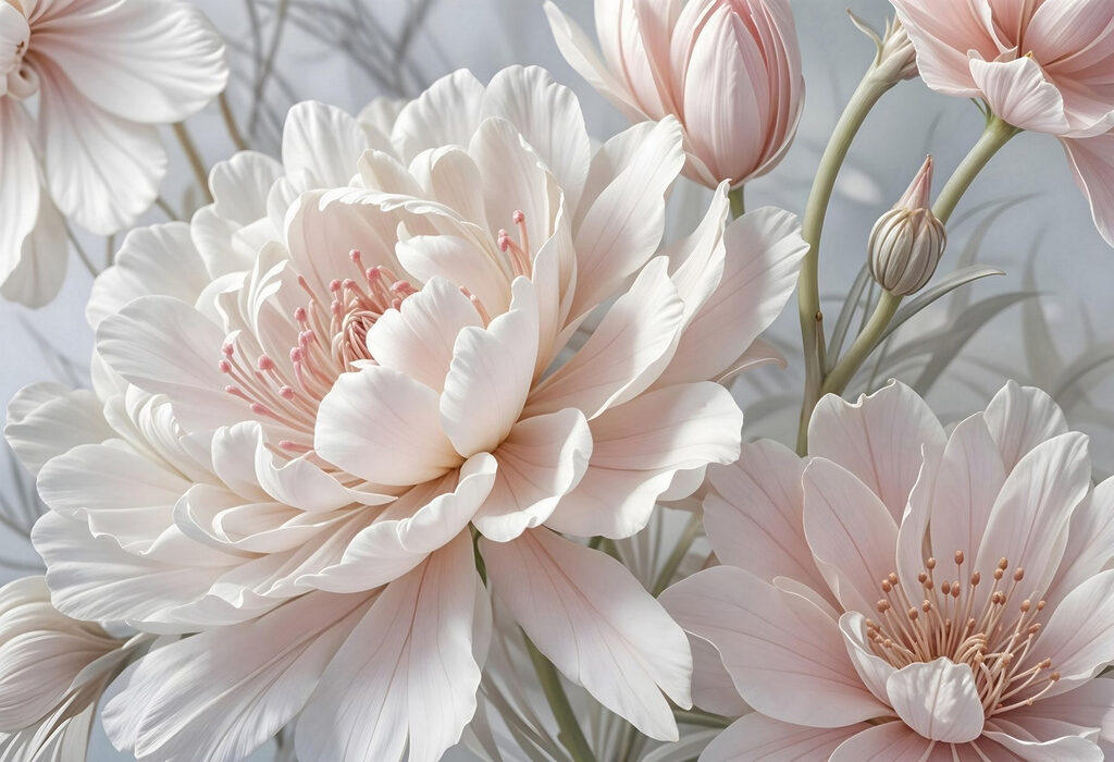 Flor blanca en rosa — diseño completo