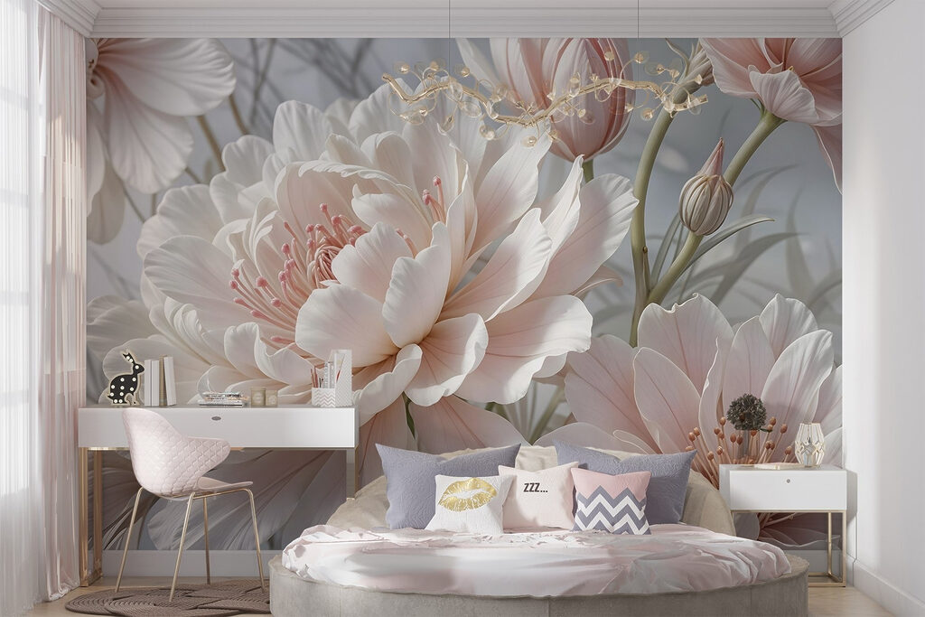 Flor blanca en rosa — interior 2