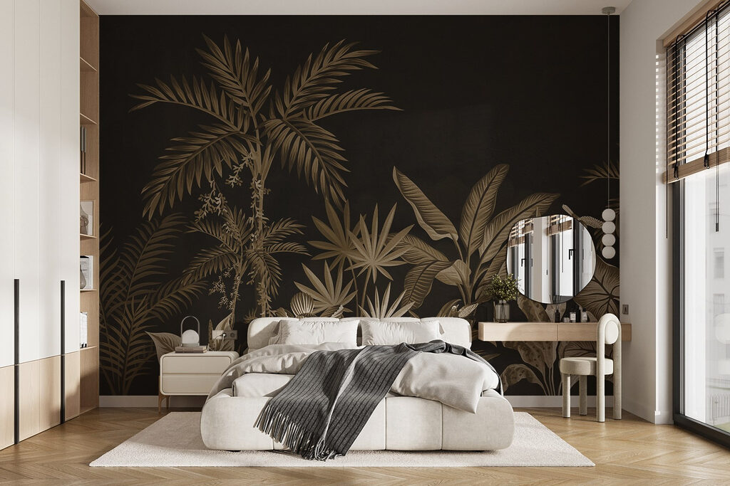 Jardín tropical con palmeras en un interior