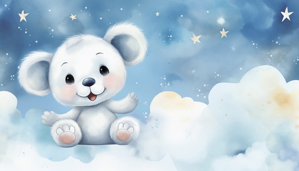 Osito blanco entre nubes — diseño completo