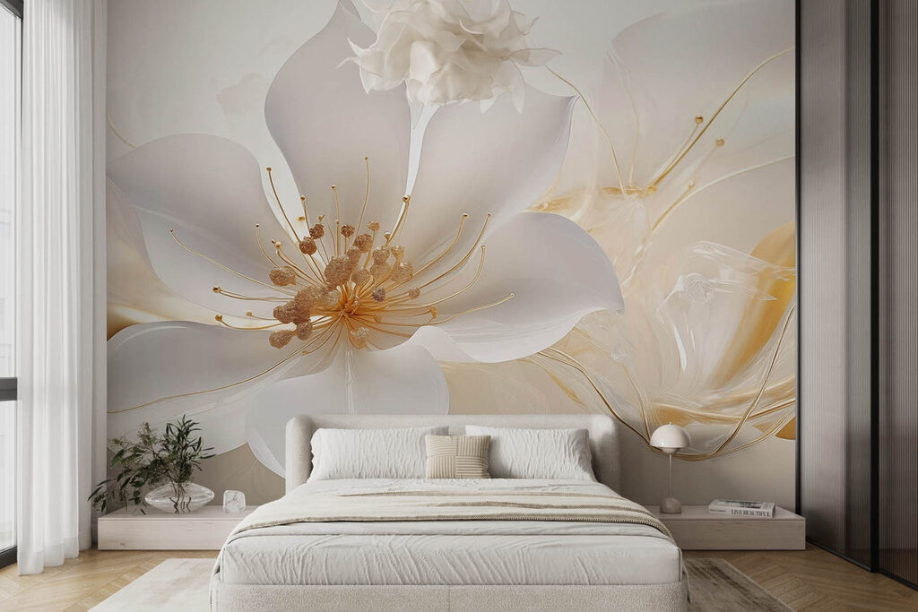 Flor blanca, trazos dorados — interior 1