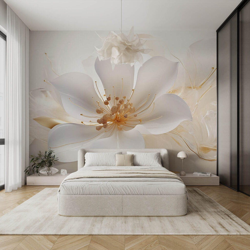 Flor blanca, trazos dorados — interior 2