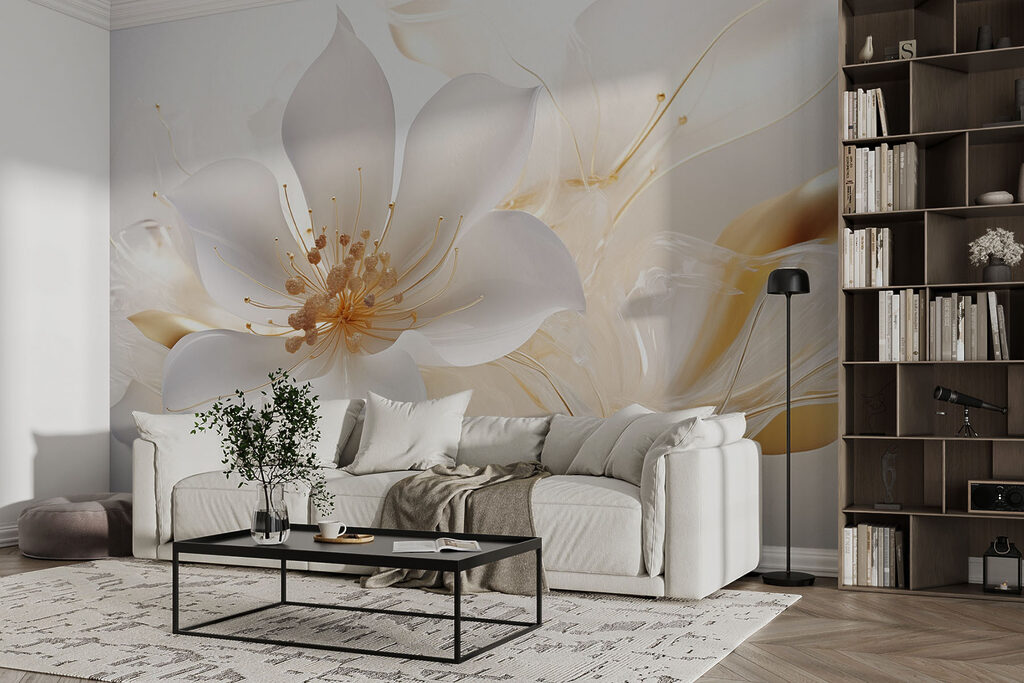 Flor blanca, trazos dorados — interior 3