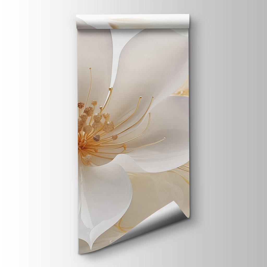 Flor blanca, trazos dorados — vista del producto