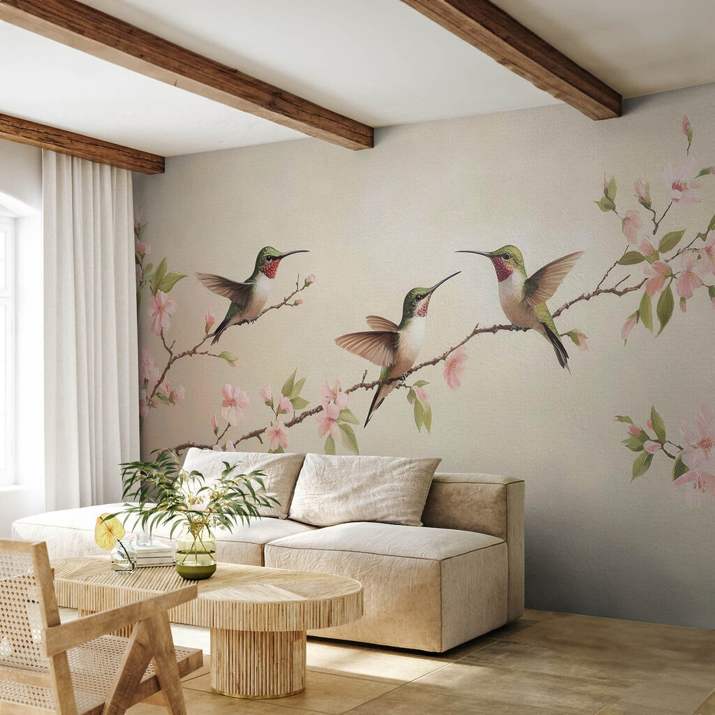 Colibríes sobre ramas floridas — interior 3