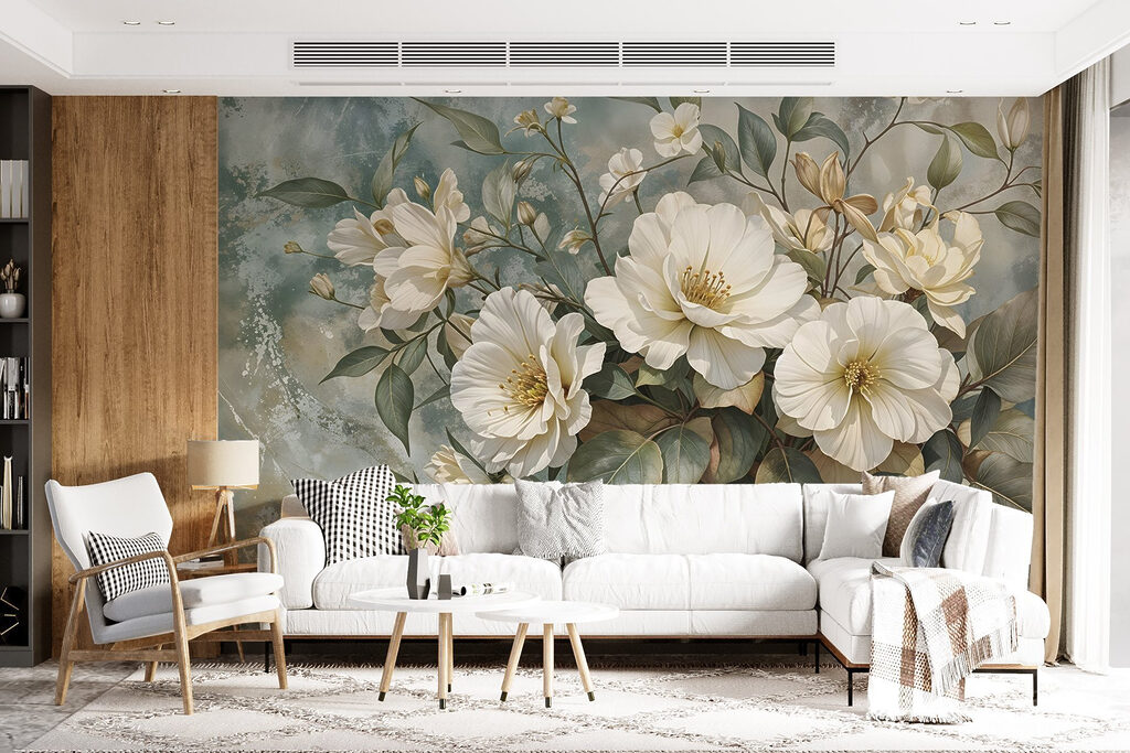 Ramo blanco entre hojas — interior 3