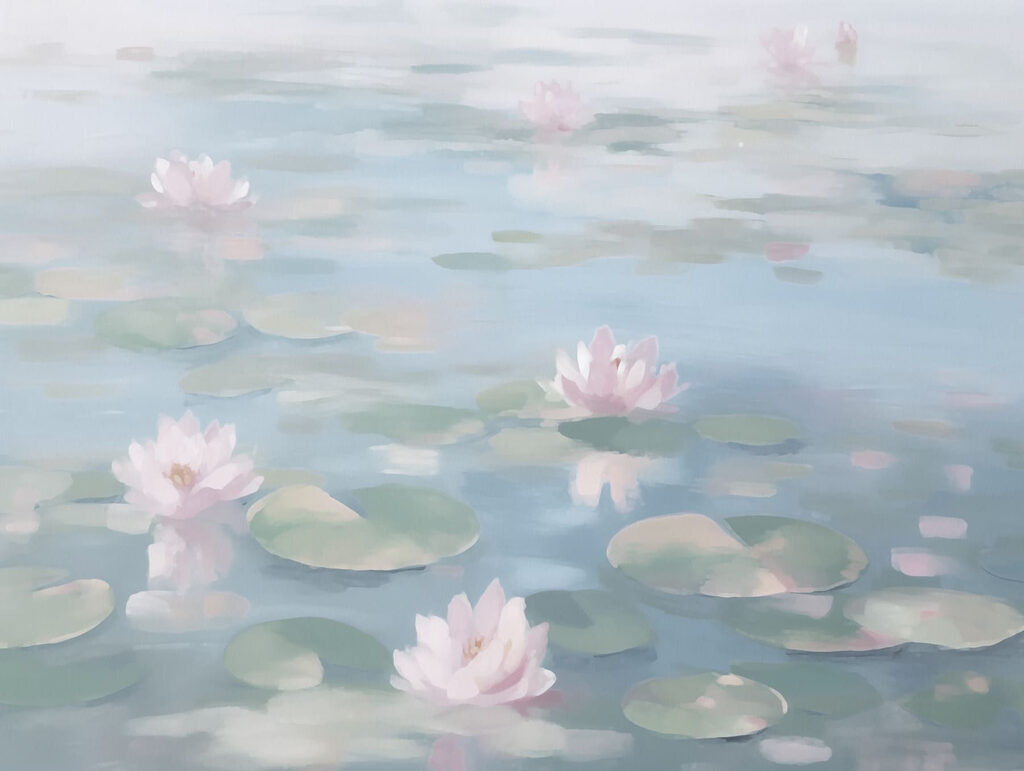 Nenúfares rosas sobre agua — diseño completo