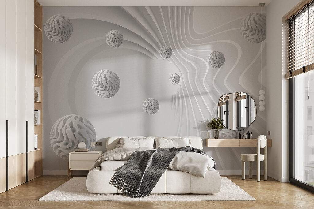 Esferas blancas entre líneas — interior 1