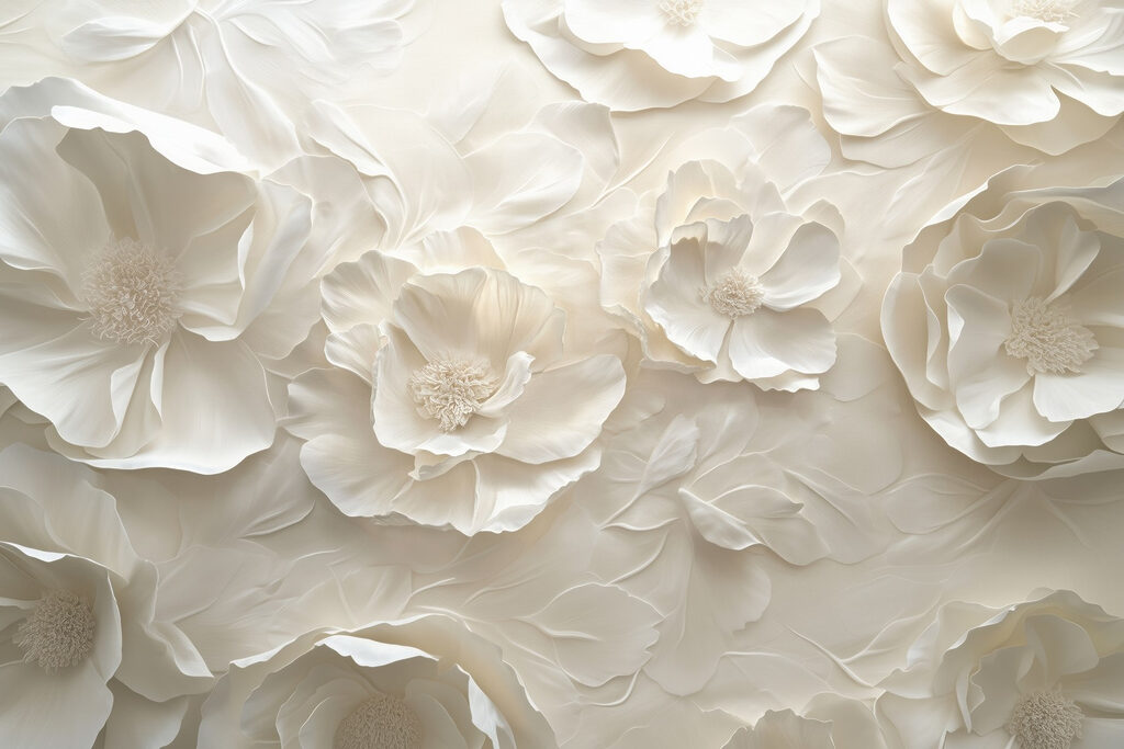 Flores crema en olas — diseño completo