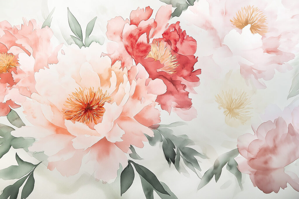 Flores rosas en acuarela — diseño completo