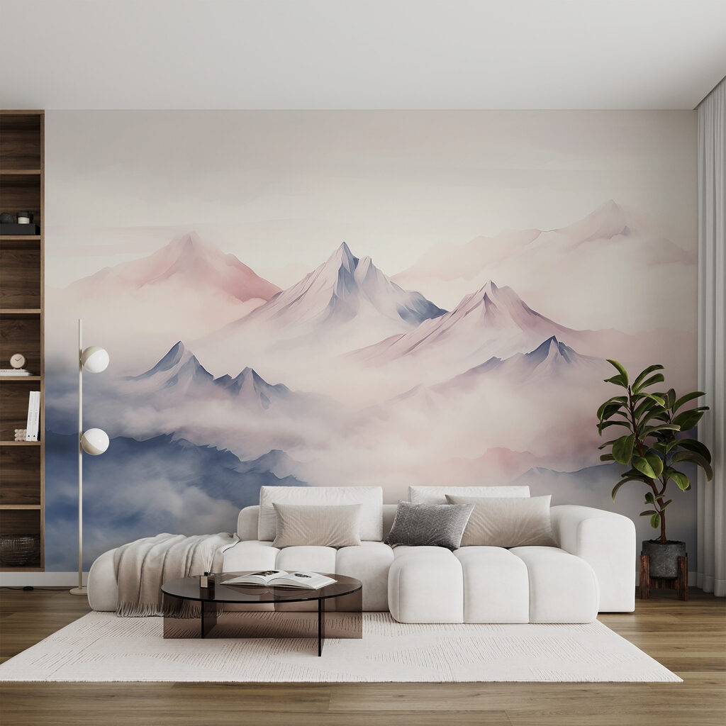 Montañas rosas en niebla — interior 2