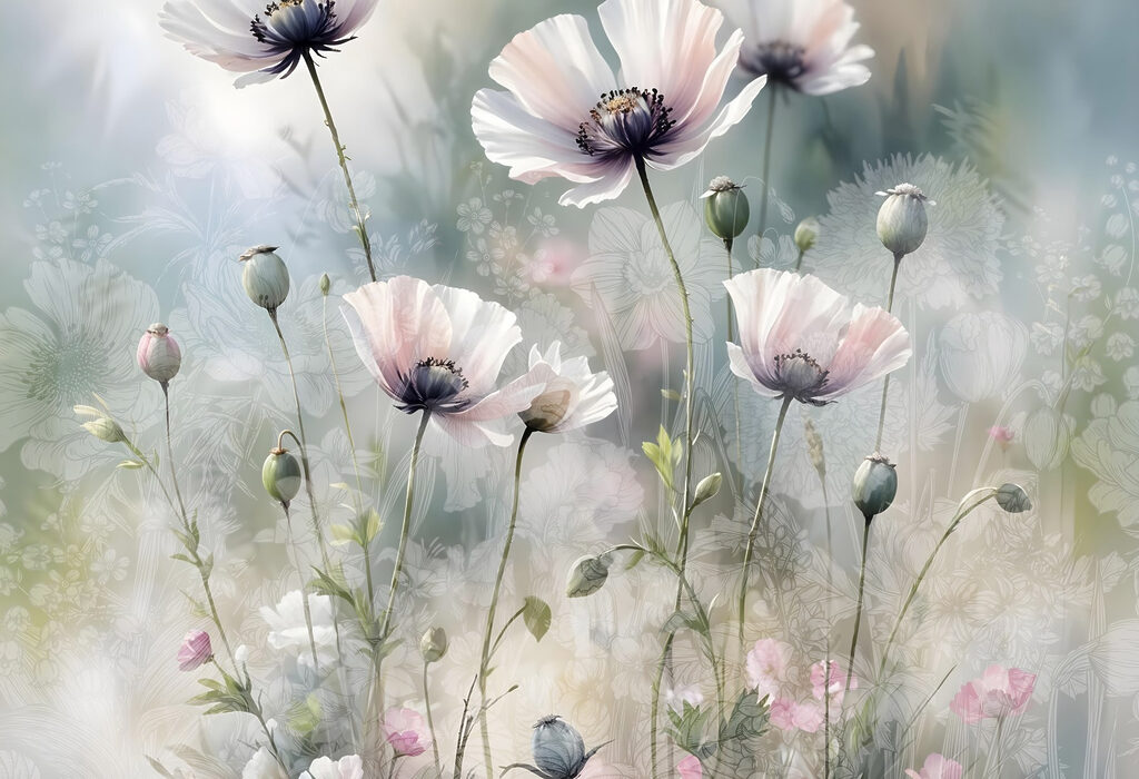 Flores blancas al amanecer — diseño completo