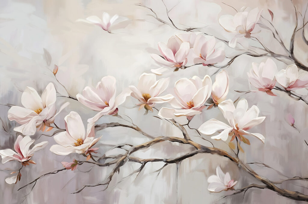 Flores blancas, rama oscura — diseño completo