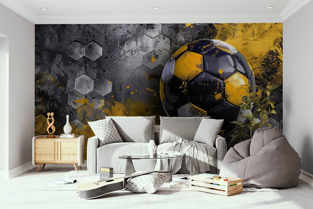 Balón negro y ocre en un interior