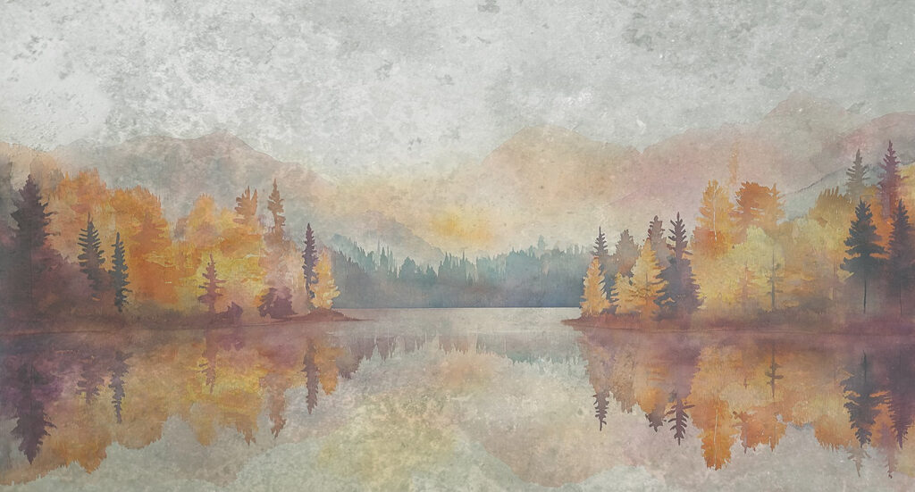 Bosque de otoño reflejado — diseño completo