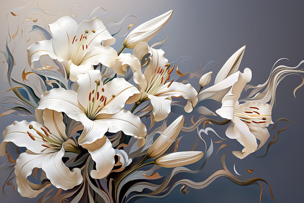 Lirios blancos en curvas — diseño completo