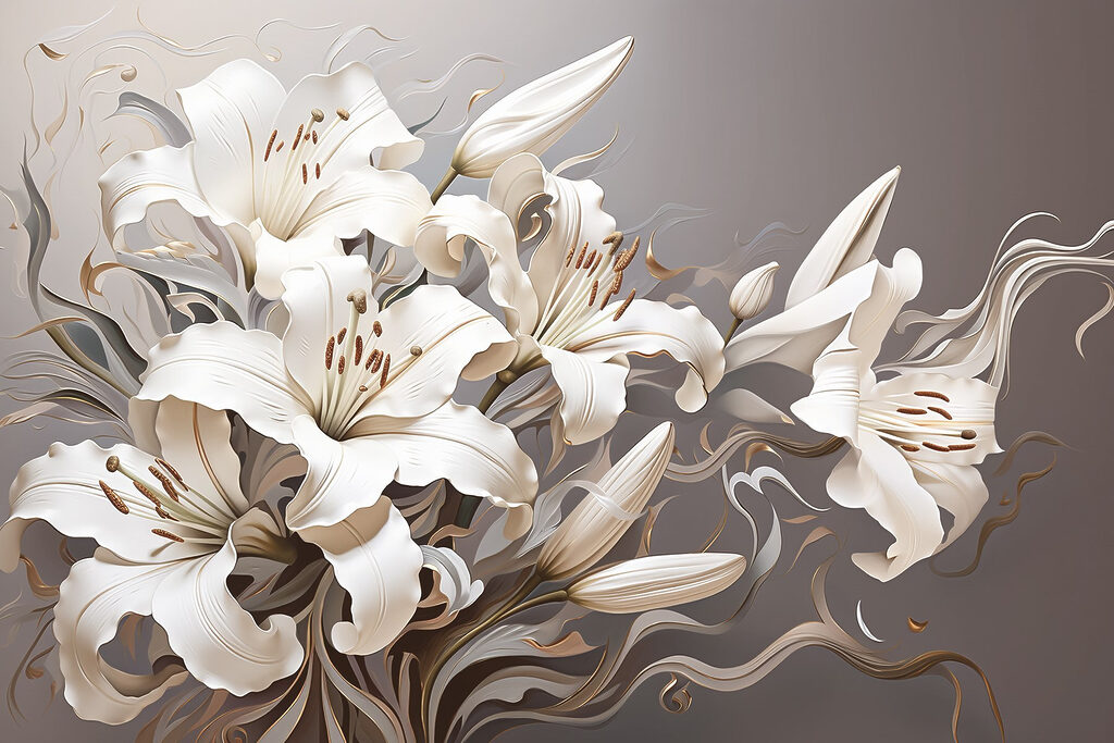 Lirios blancos en curvas — diseño completo