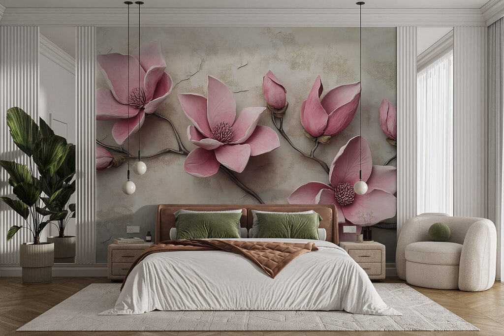Magnolias sobre muro beige — interior 2