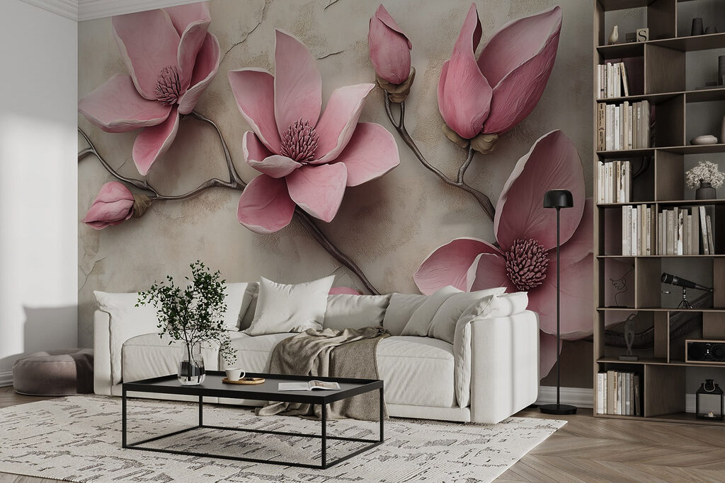 Magnolias sobre muro beige — interior 3