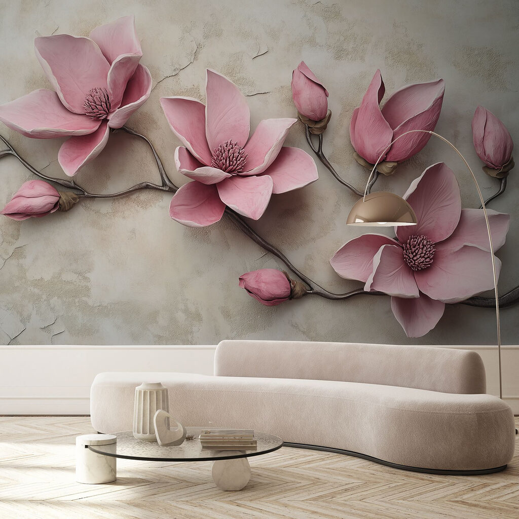 Magnolias sobre muro beige — interior 4