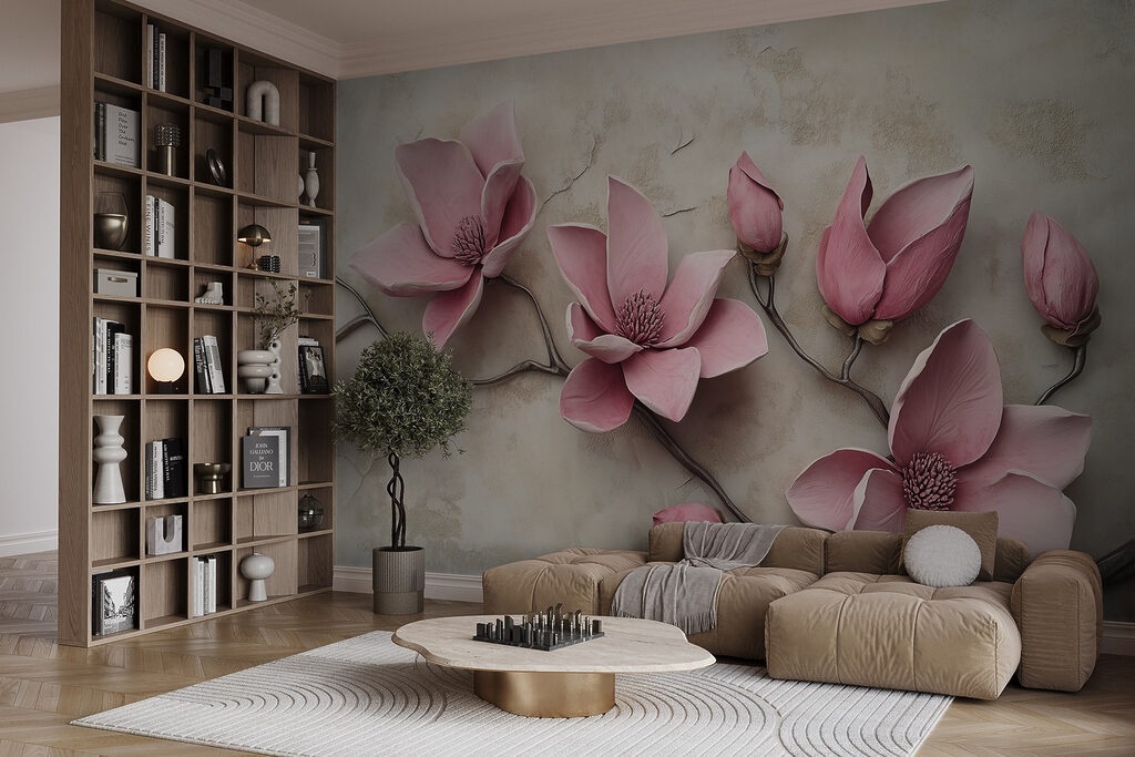 Magnolias sobre muro beige — interior 5