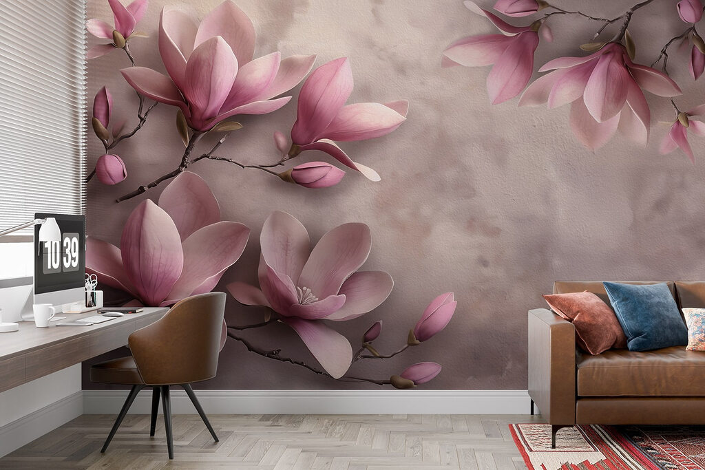 Magnolia rosa en ramas — interior 2