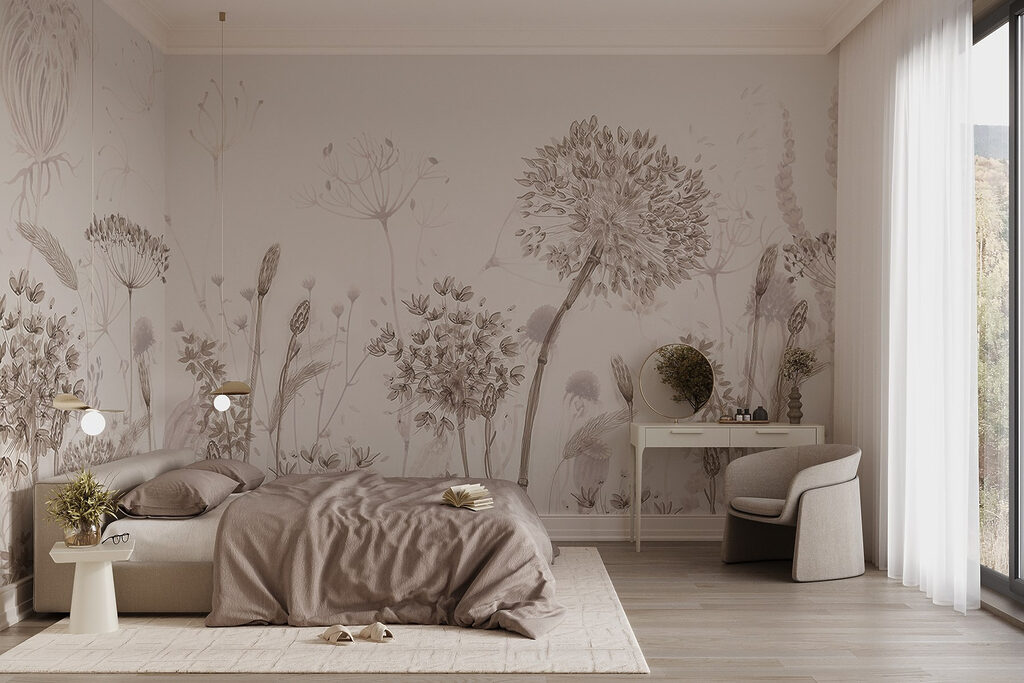 Prado de flores redondas en un interior