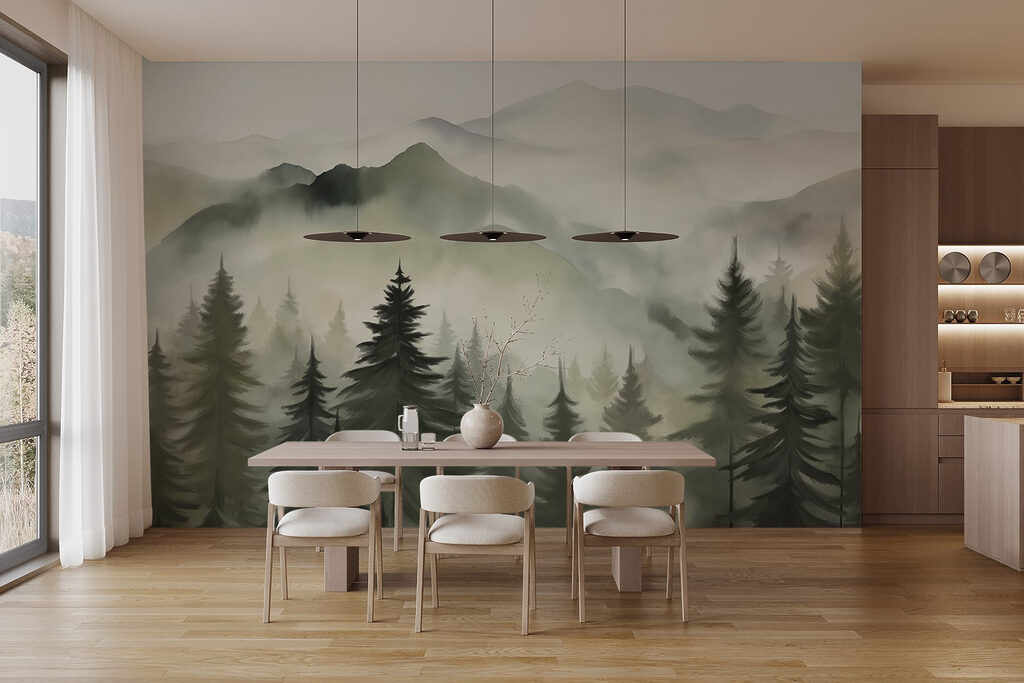 Pinos ante montañas brumosas — interior 6