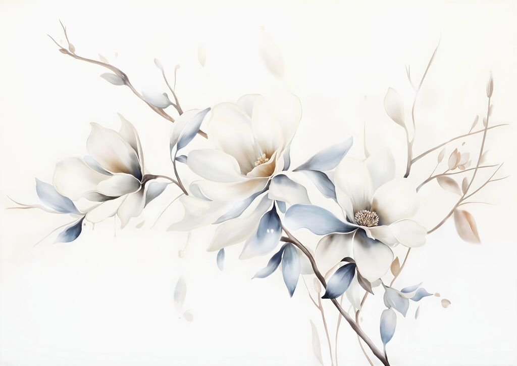Flores blancas en tallo — diseño completo
