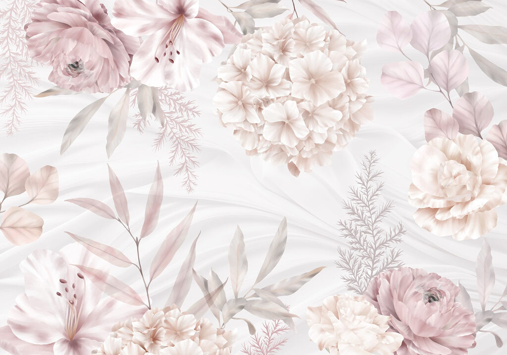 Flores rosas sobre franjas — diseño completo