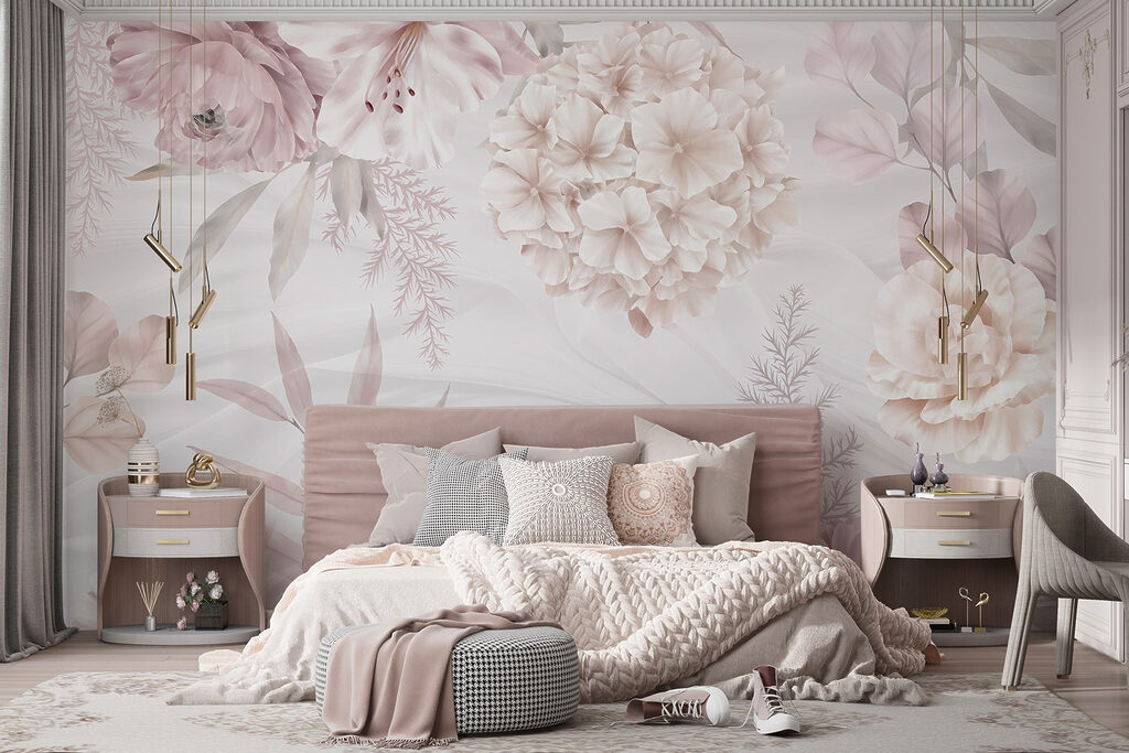 Flores rosas sobre franjas — interior 1