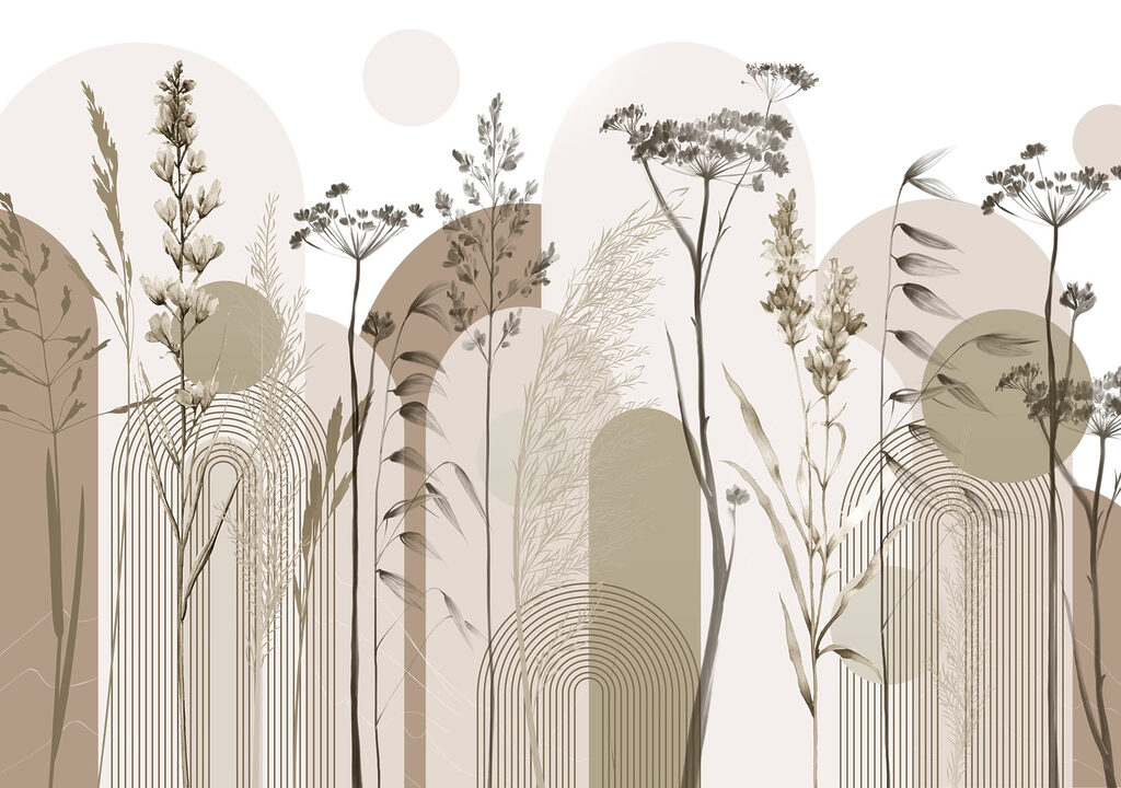 Hierbas entre formas curvas — diseño completo