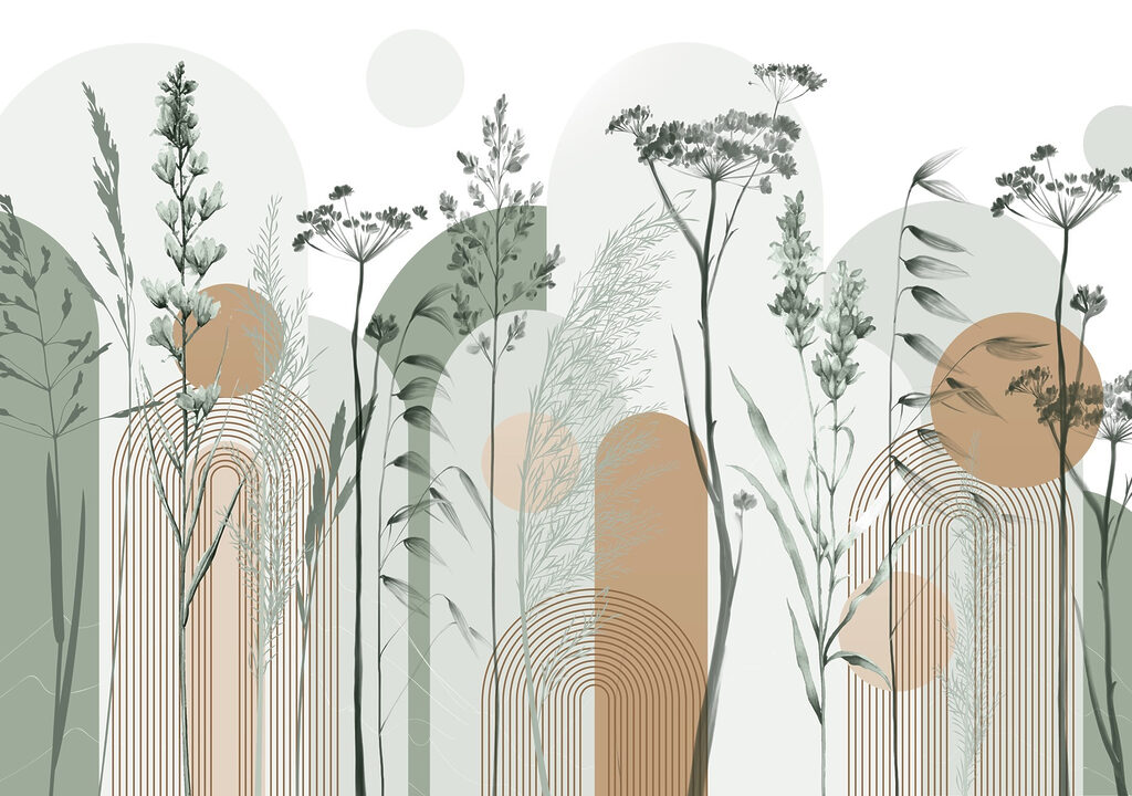 Hierbas entre formas curvas — diseño completo