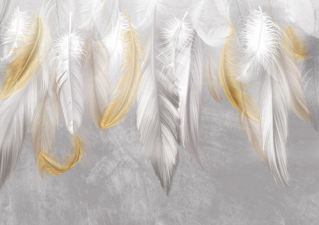 Plumas doradas y blancas — diseño completo