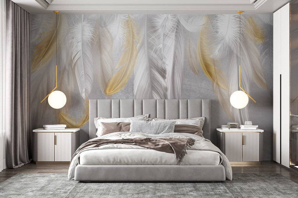 Plumas doradas y blancas — interior 1