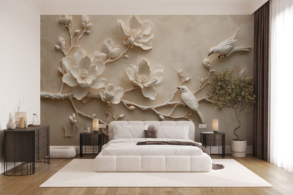 Pájaros en ramas floridas — interior 1