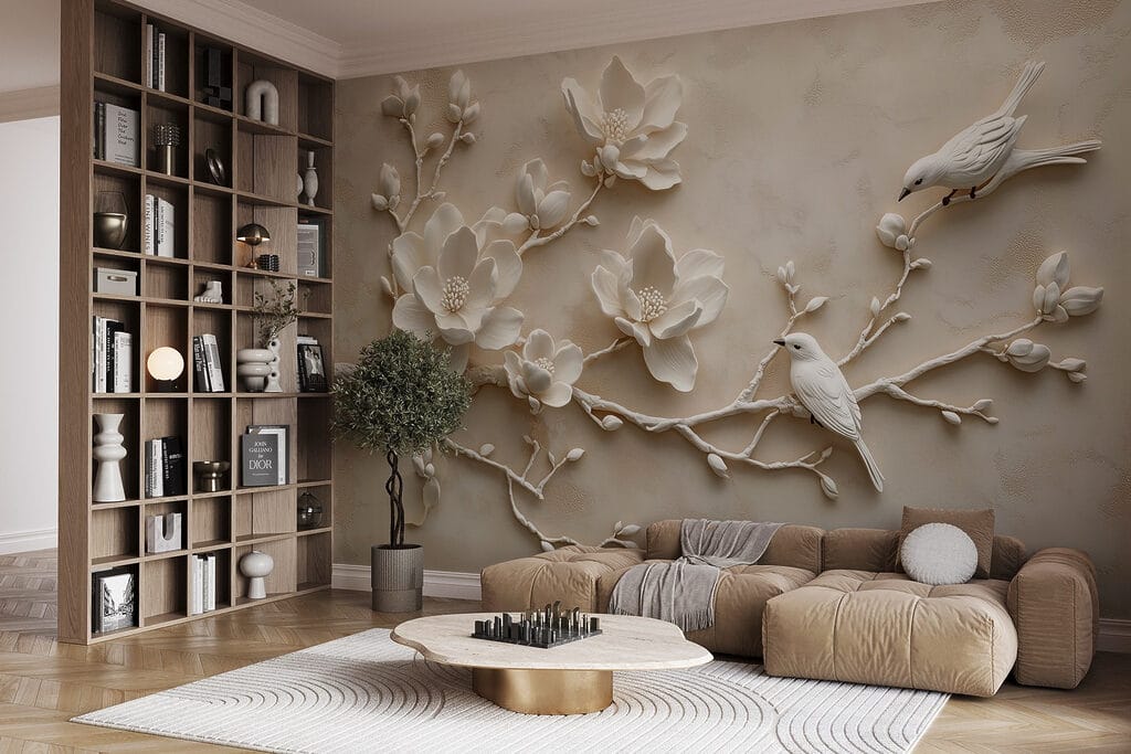 Pájaros en ramas floridas — interior 2