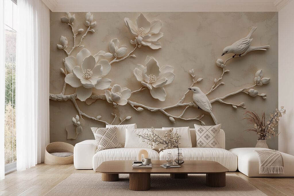 Pájaros en ramas floridas — interior 3