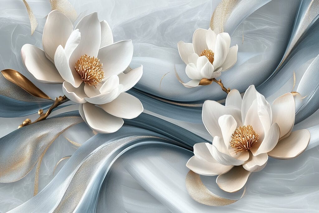 Flores blancas sobre azul — diseño completo