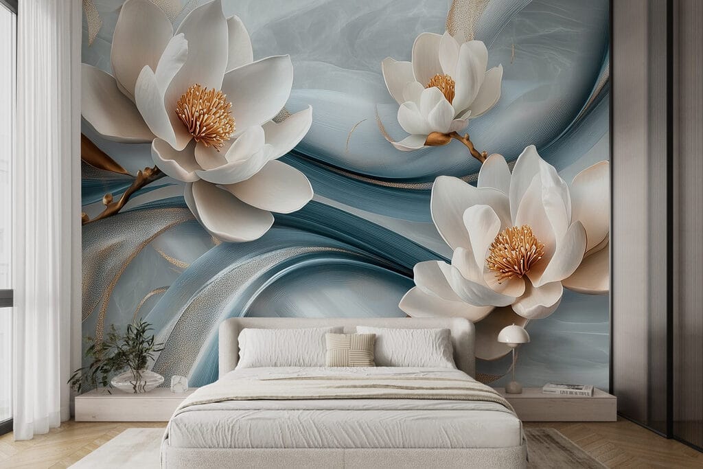 Flores blancas sobre azul — interior 1