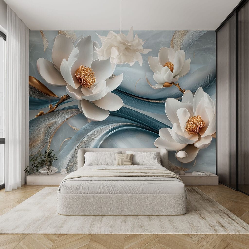 Flores blancas sobre azul — interior 2