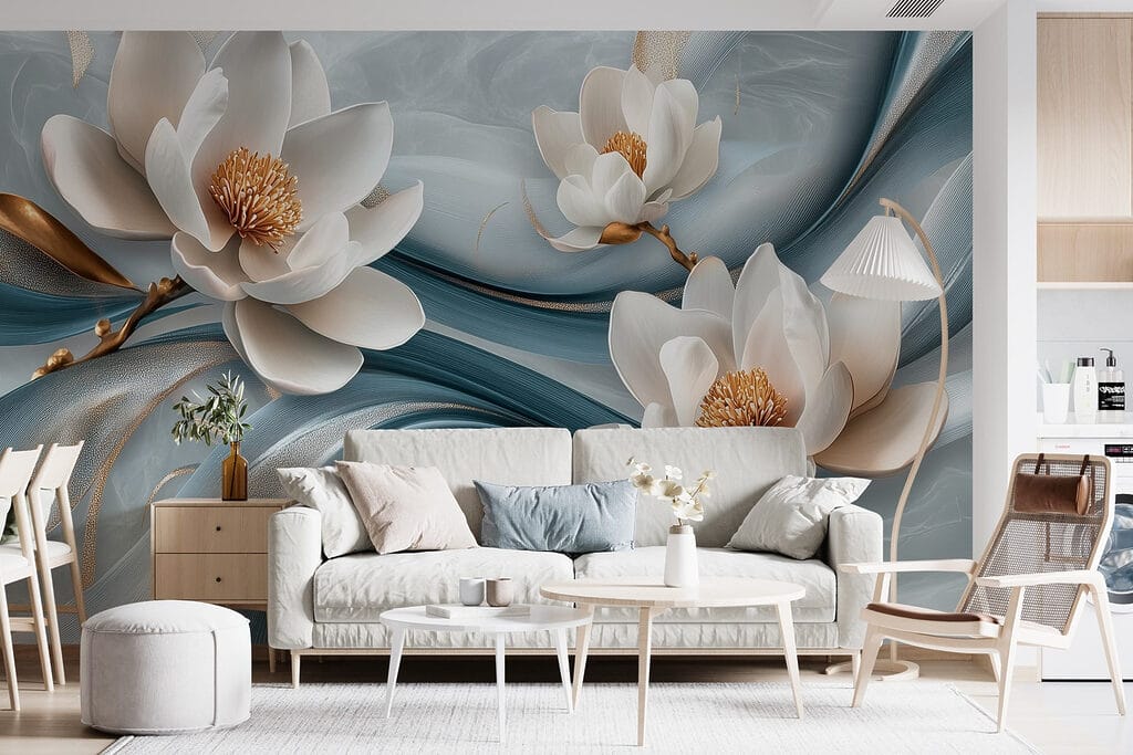 Flores blancas sobre azul — interior 3