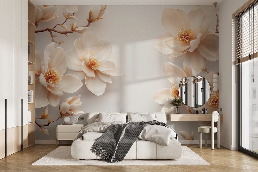 Rama de flores blancas en un interior