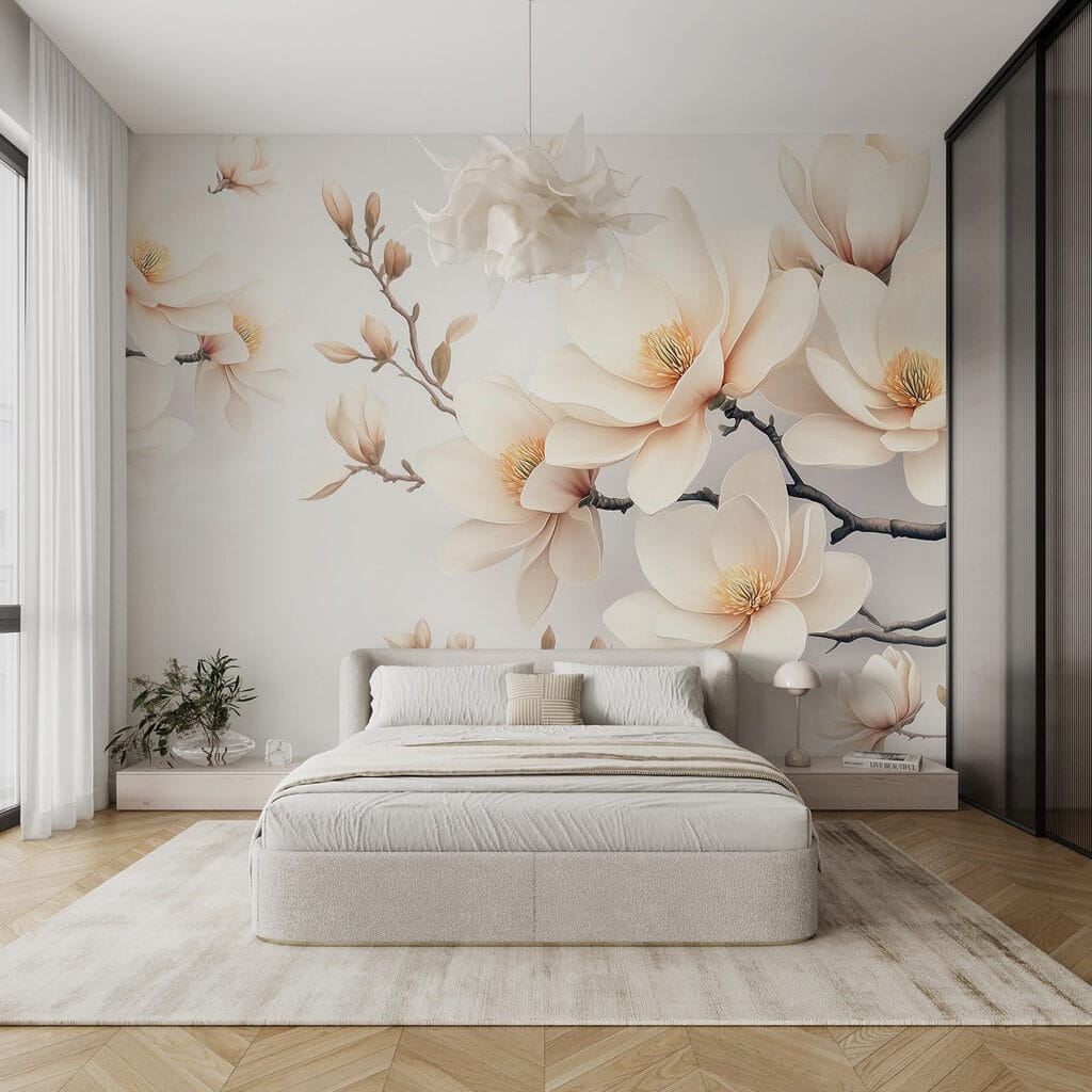 Flores grandes con botones en un interior