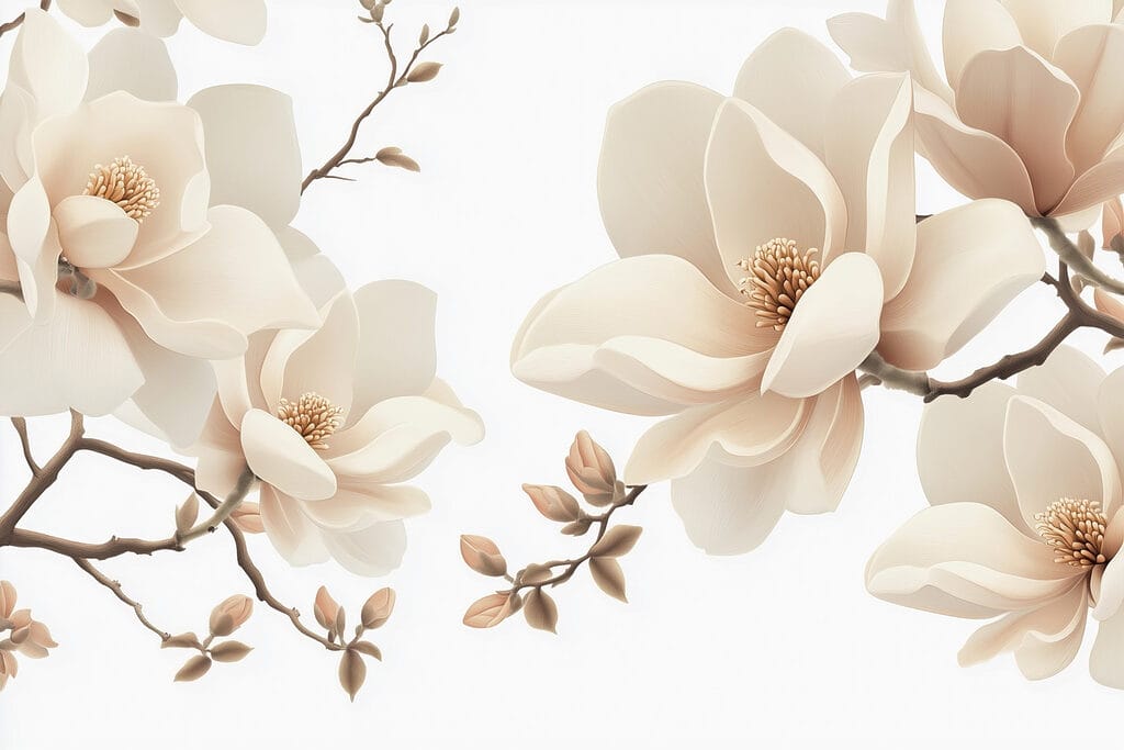 Flores crema en rama — diseño completo