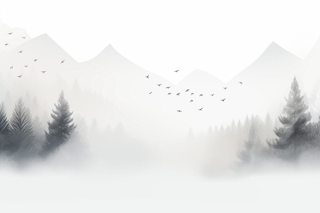 Pájaros sobre montañas silenciosas — diseño completo
