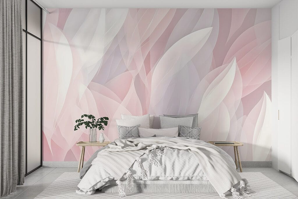 Hojas rosas en capas en un interior