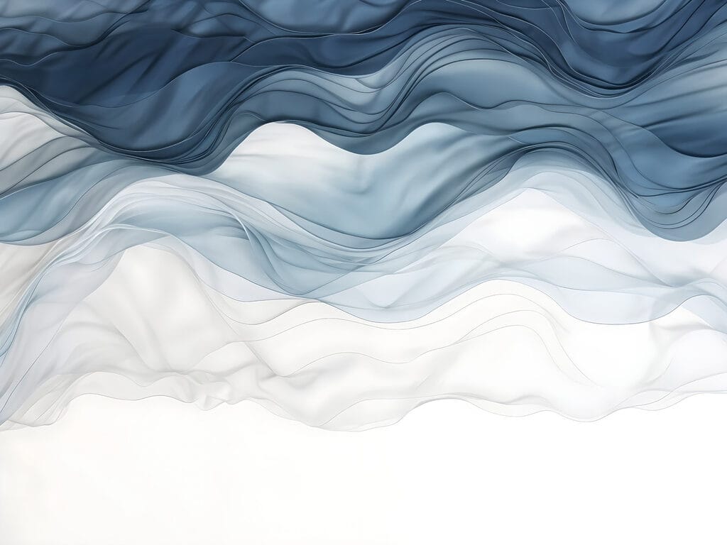 Velos azules sobre blanco — diseño completo