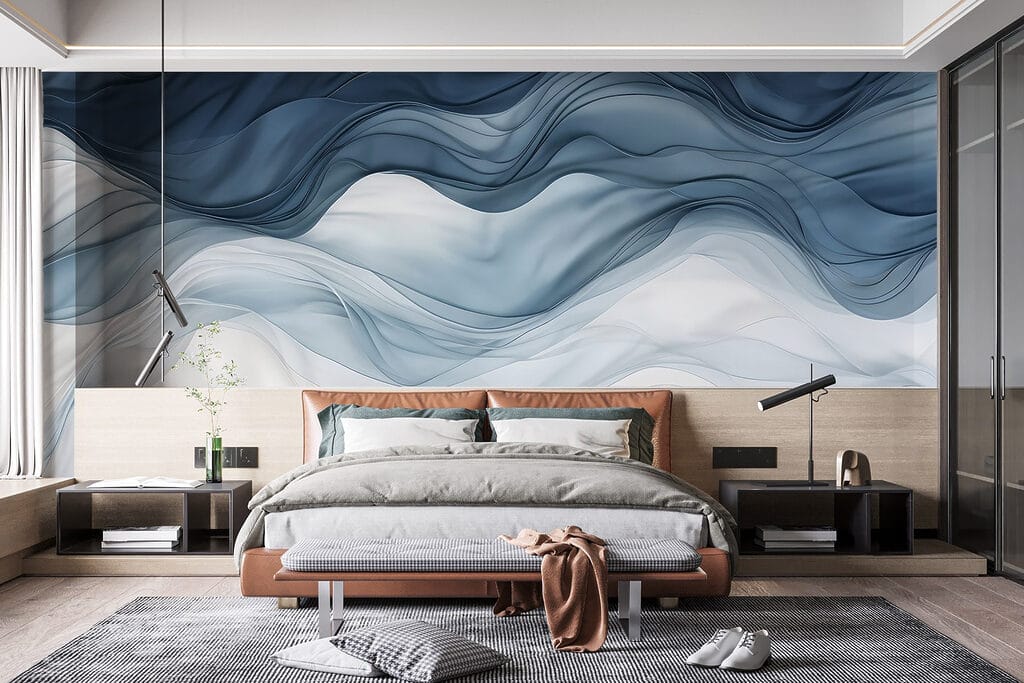 Velos azules sobre blanco — interior 1
